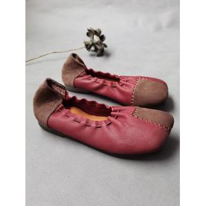 Colored Patchwork Cowhide Leather Flats Comfy Slip-On Shoes