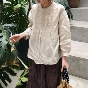 Lace Collar Crochet Blouse Loose Linen Shirt for Women