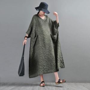 Front Pockets Plus Size Caftan Linen Customized Dress