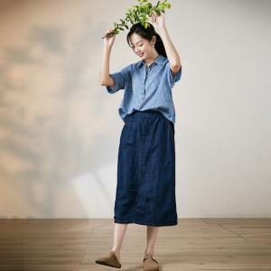 Breathable Pinstriped Blouse Oversized Linen Shirt for Women