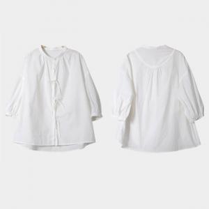 Casual Style White Work Shirt Cotton Tied Shirt for Women