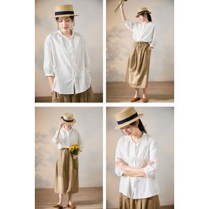 Casual Style White Work Shirt Cotton Tied Shirt for Women