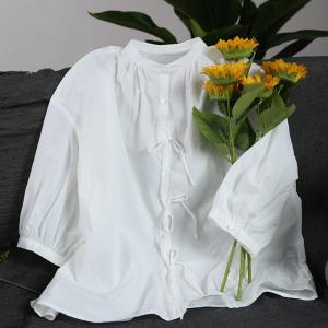Casual Style White Work Shirt Cotton Tied Shirt for Women