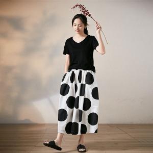 French Chic Polka Dot Skirt High Waist Cotton Maxi Skirt