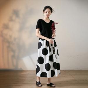 French Chic Polka Dot Skirt High Waist Cotton Maxi Skirt