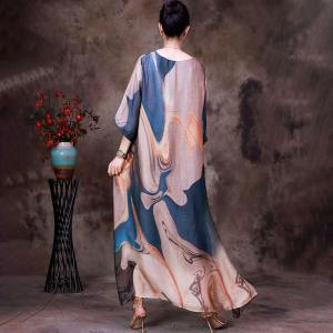 Abstract Patterns Silk Flowing Dress Summer Plus Size Shift Dress