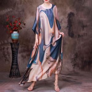 Abstract Patterns Silk Flowing Dress Summer Plus Size Shift Dress