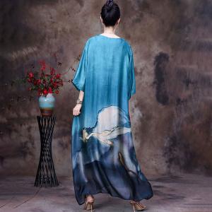 Mountain Patterns Blue Dress Vintage Modest Church Dress