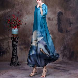 Mountain Patterns Blue Dress Vintage Modest Church Dress