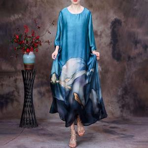 Mountain Patterns Blue Dress Vintage Modest Church Dress