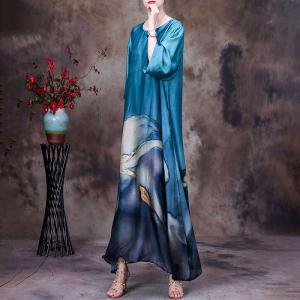 Mountain Patterns Blue Dress Vintage Modest Church Dress