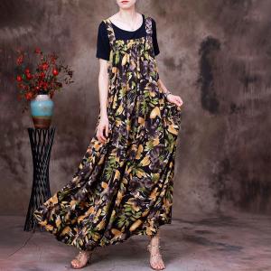 Square Neck Printed Maxi Column Dress with Black T-shirt