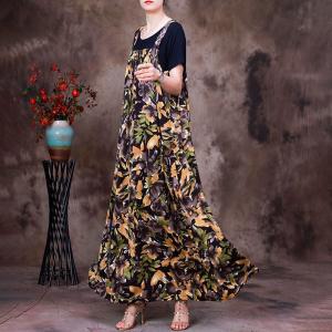 Square Neck Printed Maxi Overall Dress with Black T-shirt