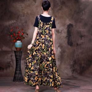 Square Neck Printed Maxi Column Dress with Black T-shirt