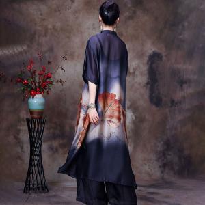 Over50 Style Gingko Leaf Tunic Dress with Silk Palazzo Pants