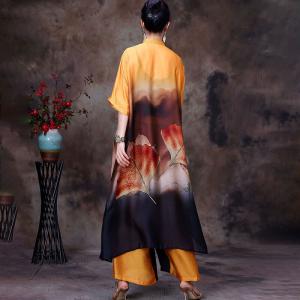 Over50 Style Gingko Leaf Tunic Dress with Silk Palazzo Pants