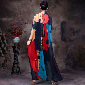 Color Blocks  Front Knot Dress Maxi Kimono Dress with Cotton Camisole