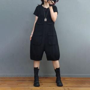 Solid Colors Pockets 90s Overalls Shorts Causal Cotton Rompers