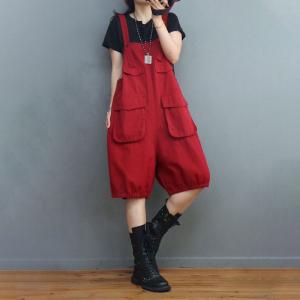 Solid Colors Pockets 90s Overalls Shorts Causal Cotton Rompers