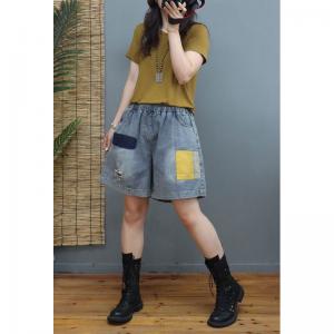 Colorful Patchwork Wide Leg Shorts Womens Ripped Jorts