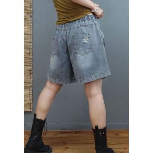 Colorful Patchwork Wide Leg Shorts Womens Ripped Jorts