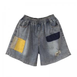 Colorful Patchwork Wide Leg Shorts Womens Ripped Jorts