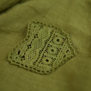 Crochet Lace Pockets Linen Blouse Long Sleeves Fall Shirt
