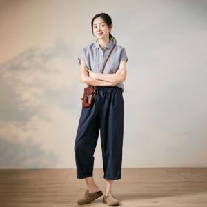 Comfy Pinstriped Ladies Work Shirt Oversized Linen Shirt