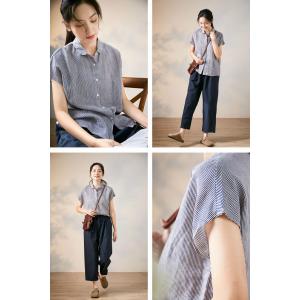 Comfy Pinstriped Ladies Work Shirt Oversized Linen Shirt