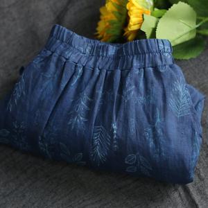 Organic Linen Blue A-Line Skirt Maxi Flax Loose Printed Skirt