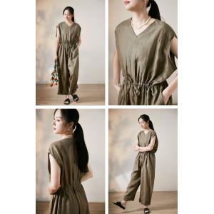 Plus Size Tied Waist Linen Jumpsuits Sleeveless Wide Leg Jumpsuits