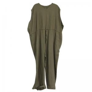 Plus Size Tied Waist Linen Jumpsuits Sleeveless Wide Leg Jumpsuits