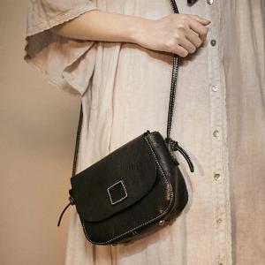 Vegetable Tanned Leather Black Baguette Bag