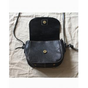 Vegetable Tanned Leather Black Messenger Bag