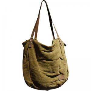 Leather Straps Canvas Tote Fashion Unisex Student Bag