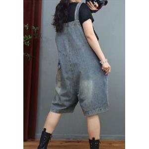 Fashion Letter Embroidery Jorts Stone Wash Overall Shorts