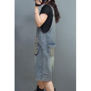 Fashion Letter Embroidery Jorts Stone Wash Overall Shorts