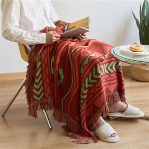Graphic Prints Cotton Knit Blanket Tassel Boho Blanket