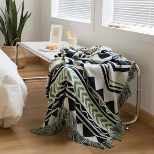 Graphic Prints Cotton Knit Blanket Tassel Boho Blanket