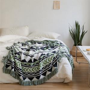 Graphic Prints Cotton Knit Blanket Tassel Boho Blanket