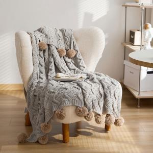 Modern Style Pom Pom Winter Throw Chunky Knit Warm Blanket