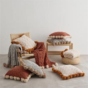Modern Style Pom Pom Winter Throw Chunky Knit Warm Blanket