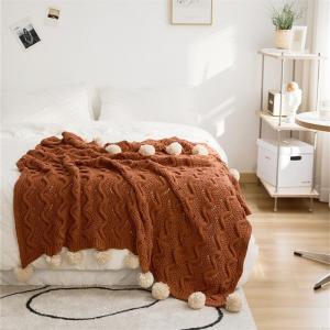 Modern Style Pom Pom Winter Throw Chunky Knit Warm Blanket