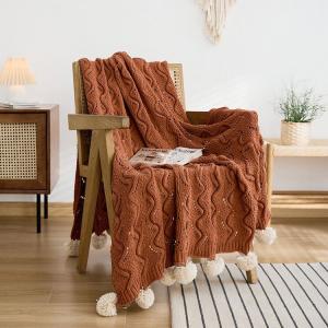 Modern Style Pom Pom Winter Throw Chunky Knit Warm Blanket