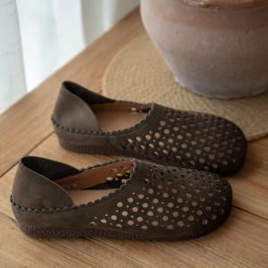 Boho Chic Hollow Out Comfy Flats Cowhide Beach Slippers