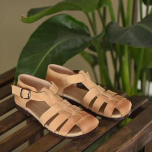 Cowhide Leather Soft Gladiator Sandal Boho T-Strap Flats