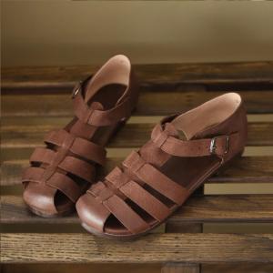 Cowhide Leather Soft Gladiator Sandal Boho T-Strap Flats