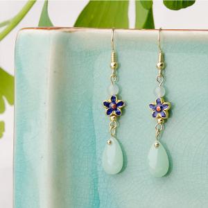 Chinese Traditional Cloisonne and Colored Glaze Dangle Earrings