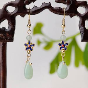 Chinese Traditional Cloisonne and Colored Glaze Dangle Earrings