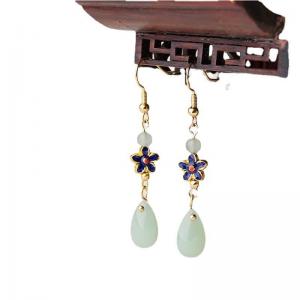 Chinese Traditional Cloisonne and Colored Glaze Dangle Earrings